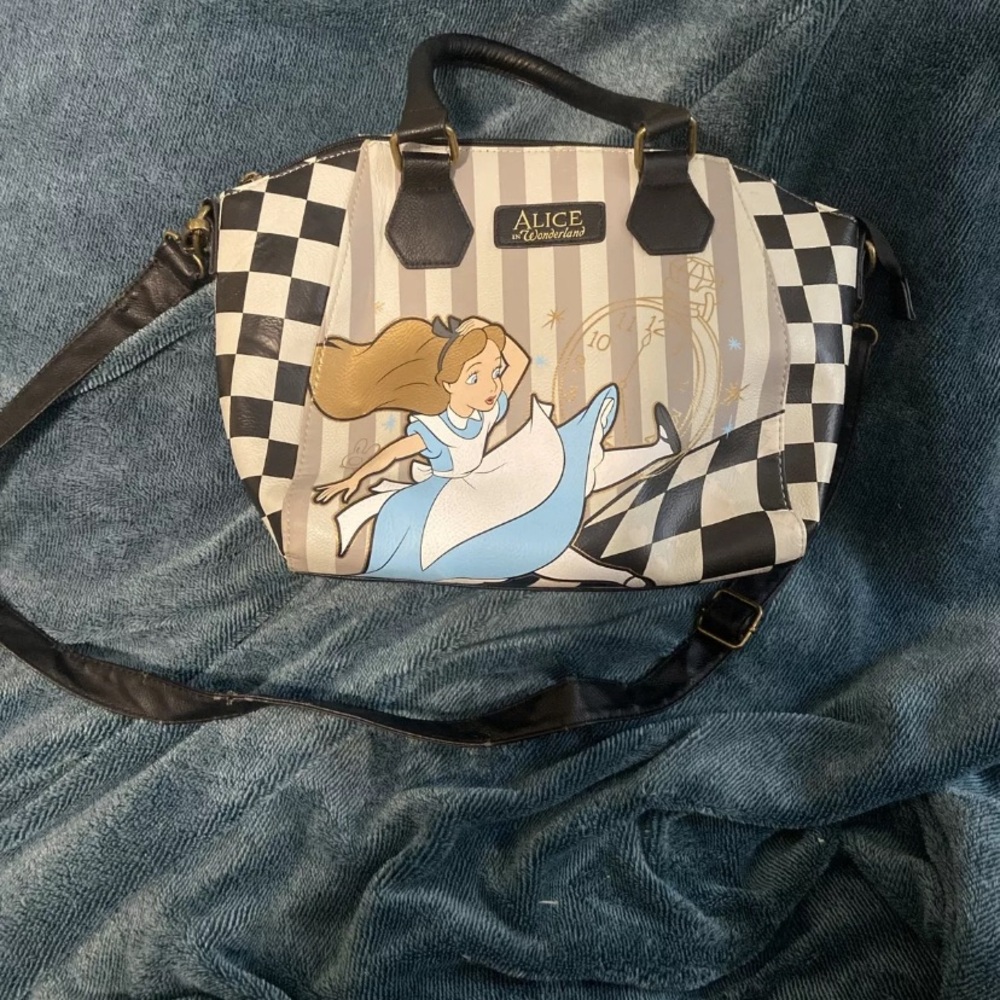 Loungefly Disney Alice in Wonderland Shoulder Purse Clock Checked